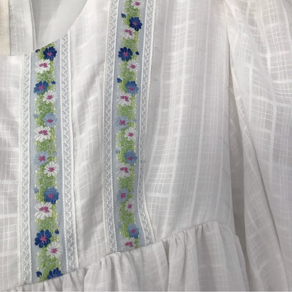 Vintage Dress Womens Embroidered Long Sleeve Puff Cottage Core Prairie 70s sheer - Picture 3 of 10